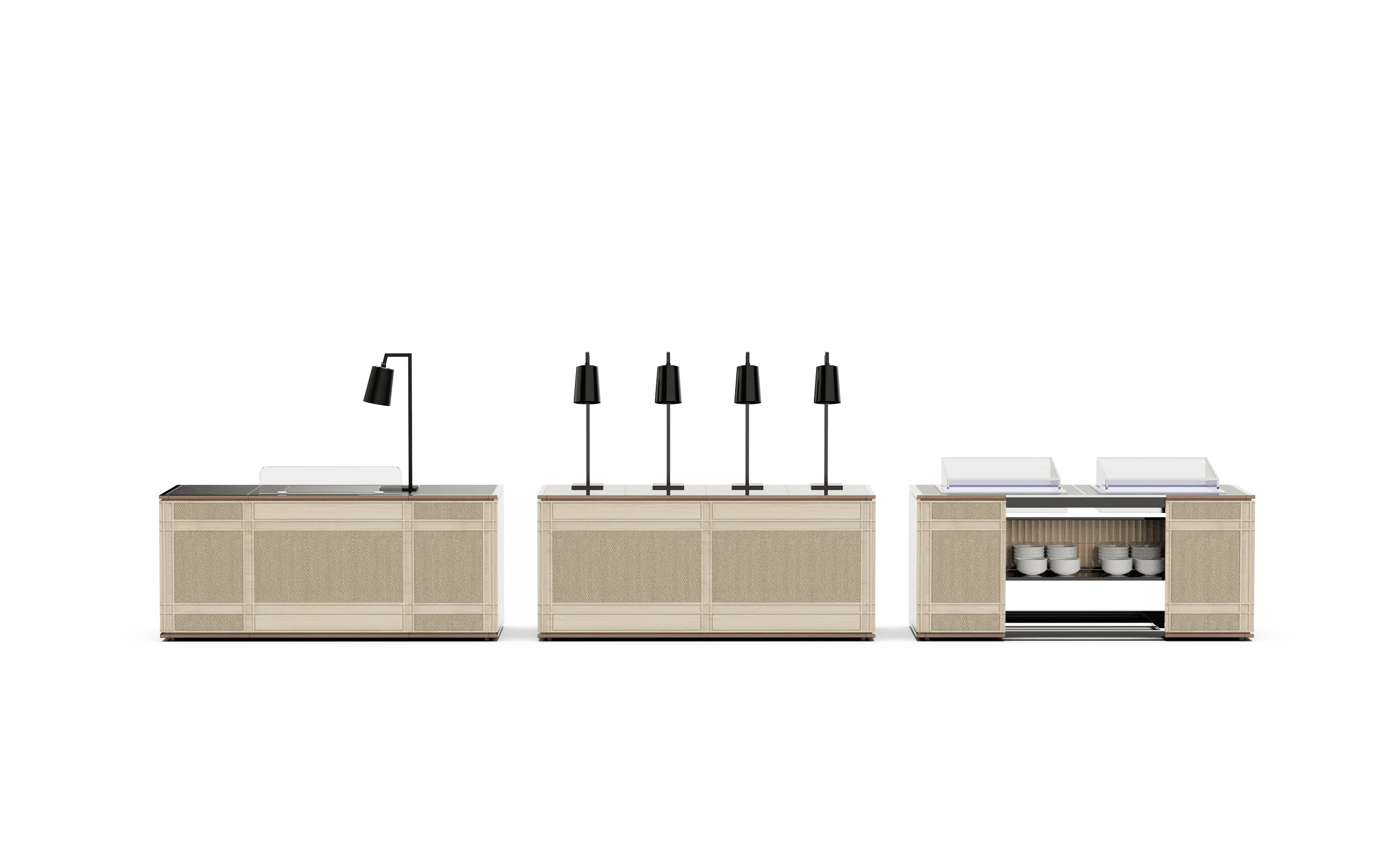 Wood Grain Foldable Mobile Buffet System — Full configuration
