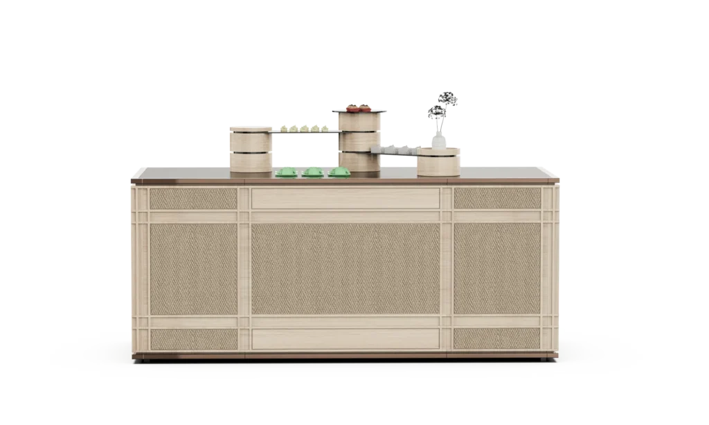 Wood Grain Foldable Mobile Buffet System — Flat-top station