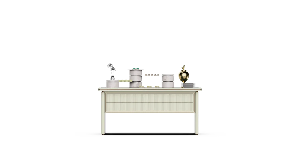 Flat-Top Buffet Station in Palace Series #1 - Ivory & Gold Mobile Buffet System