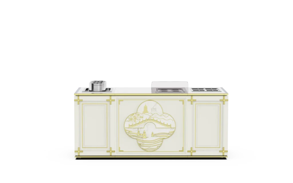 Noodle Cooking Station in Golden Flow Foldable Mobile Buffet System