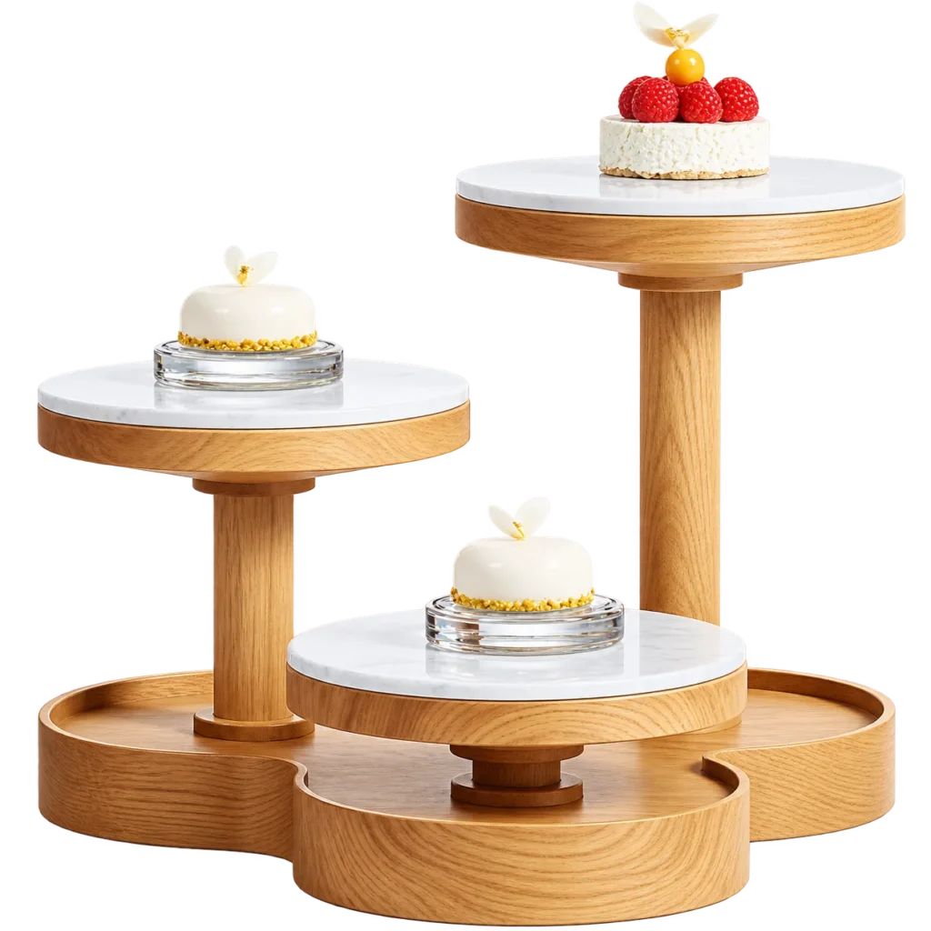 Wooden Pedestal Serving Stand Set