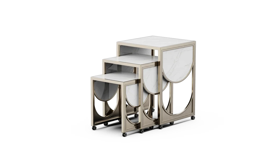 Mobile Marble Nesting Buffet Table Set - Design D